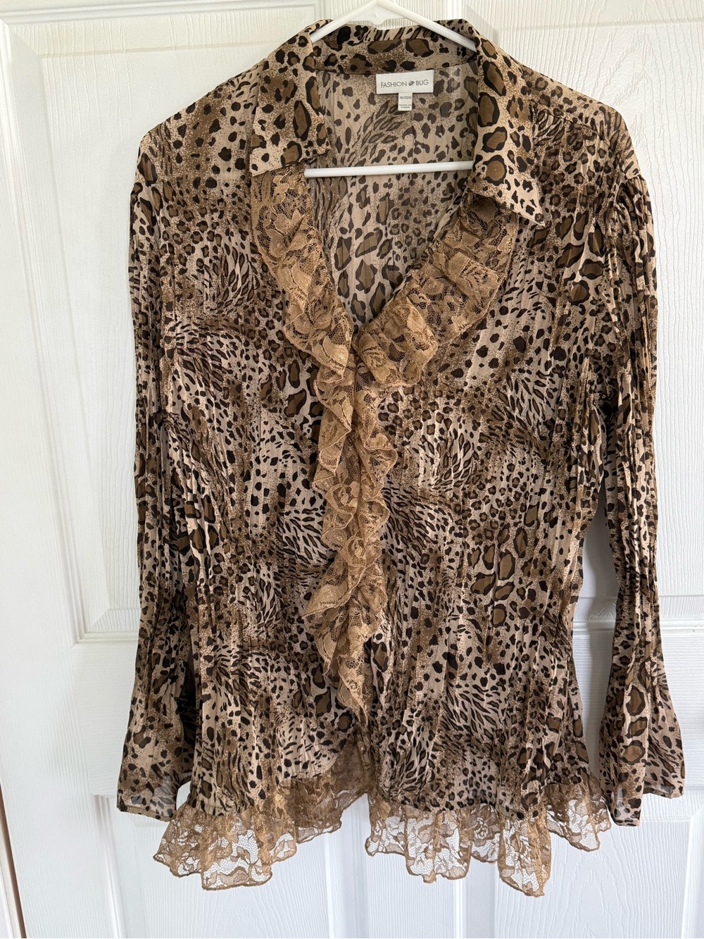 Y2K Fashion Bug 18/20 Leopard Lace Ruffle Blouse Cheetah Fairy Grunge Whimsigoth